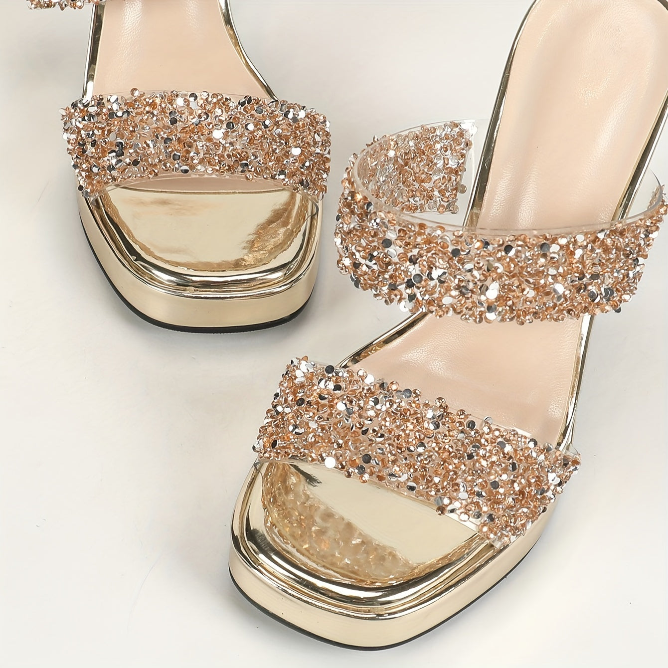 Women's High-Heeled Sandals Transparent PVC Open Toe 11cm Crystal Block Heel