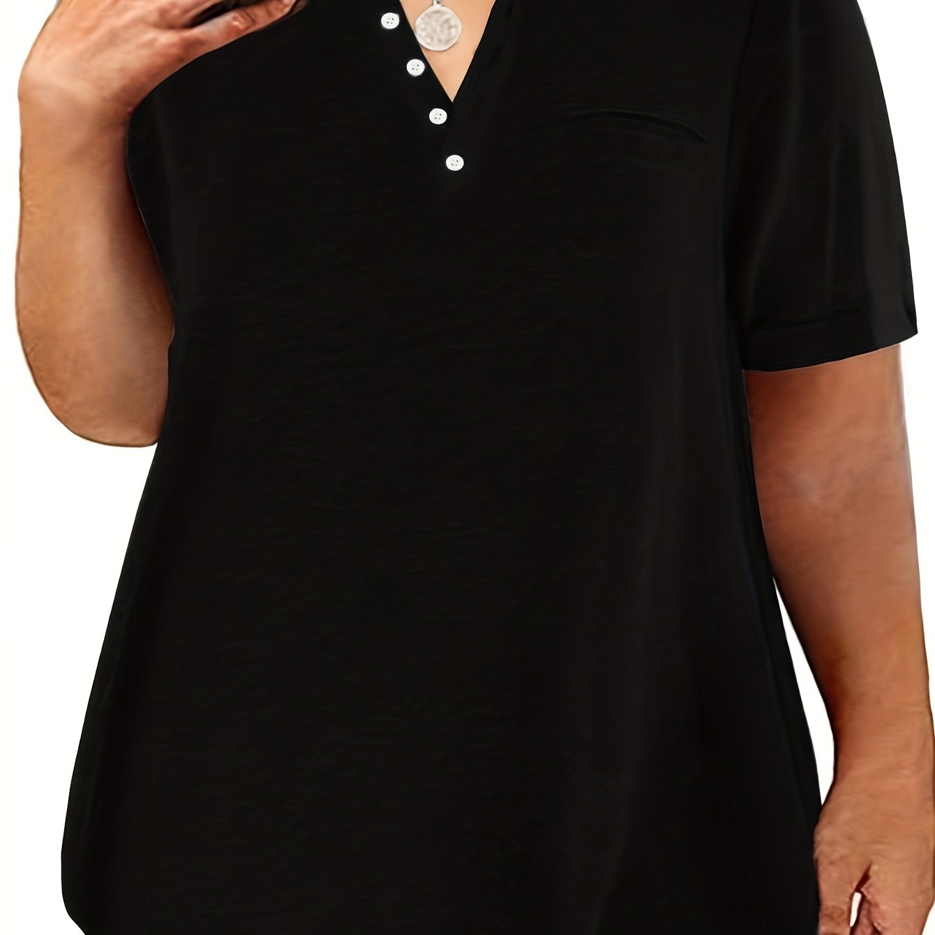 Women's Plus Size Short Sleeve Button Front Casual T-Shirt Basic Stretch