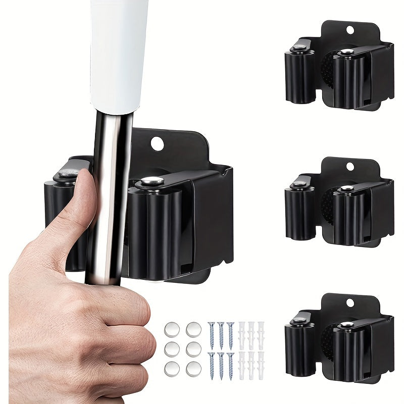 Soporte de pared para trapeadores, organizador de estantes para escobas, palas, acero inoxidable