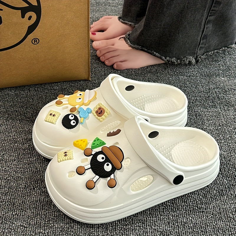 Chanclas beige de EVA con charms de comida y dibujos animados, slip-on, sandalias cómodas para todas las estaciones