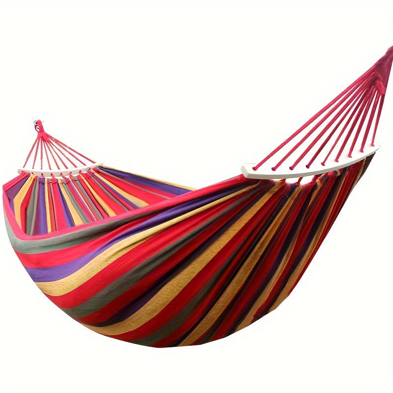 Heavy-Duty Rainbow Canvas Hammock for Single or Double Support Up to 226.8 KG with Wooden Sticks and Tree Straps