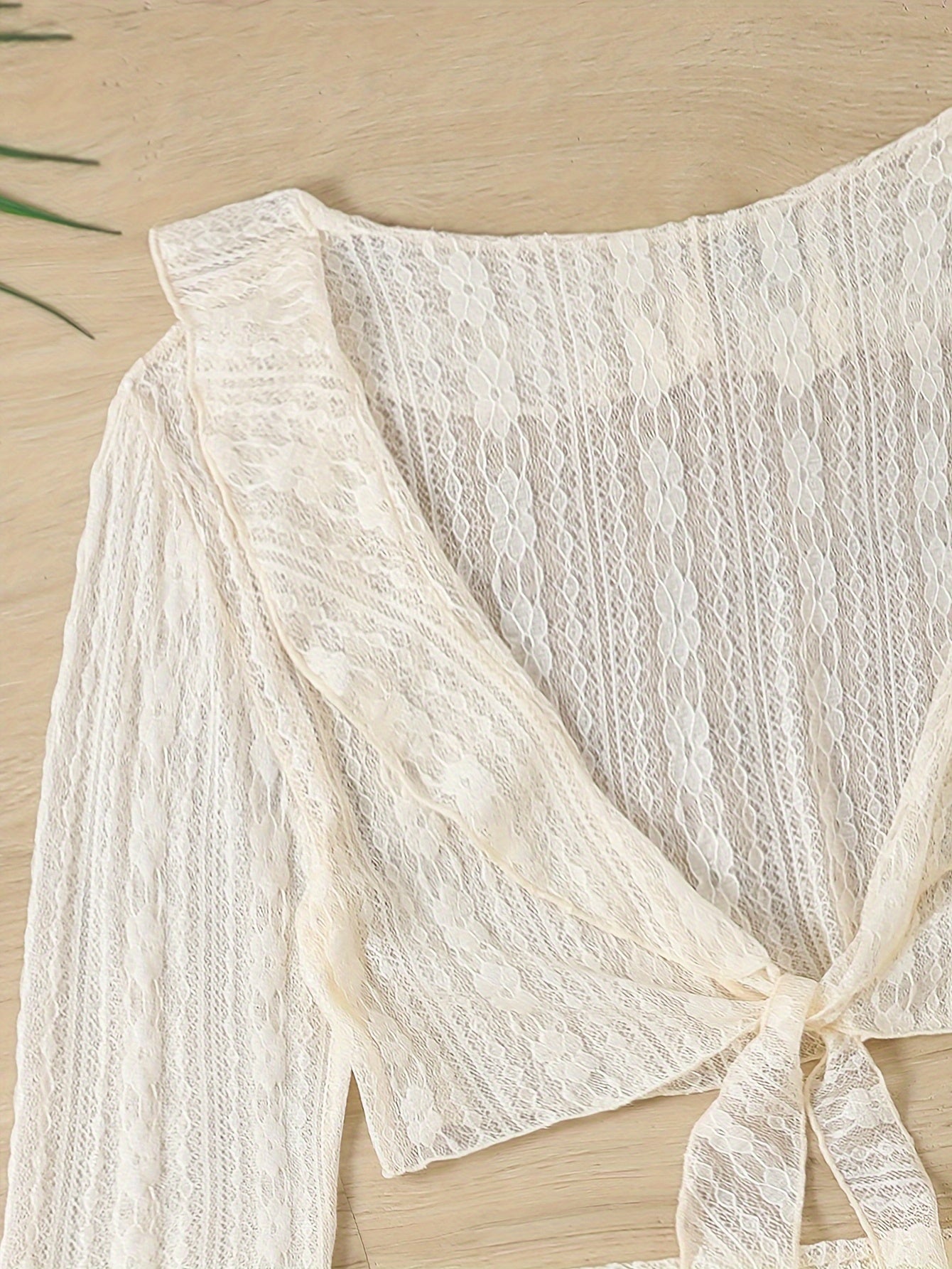 Women's Bikini Set with Lace Long Sleeve Cover-Up High-Waisted Stretch Nylon Elastane Sun Protection Beachwear