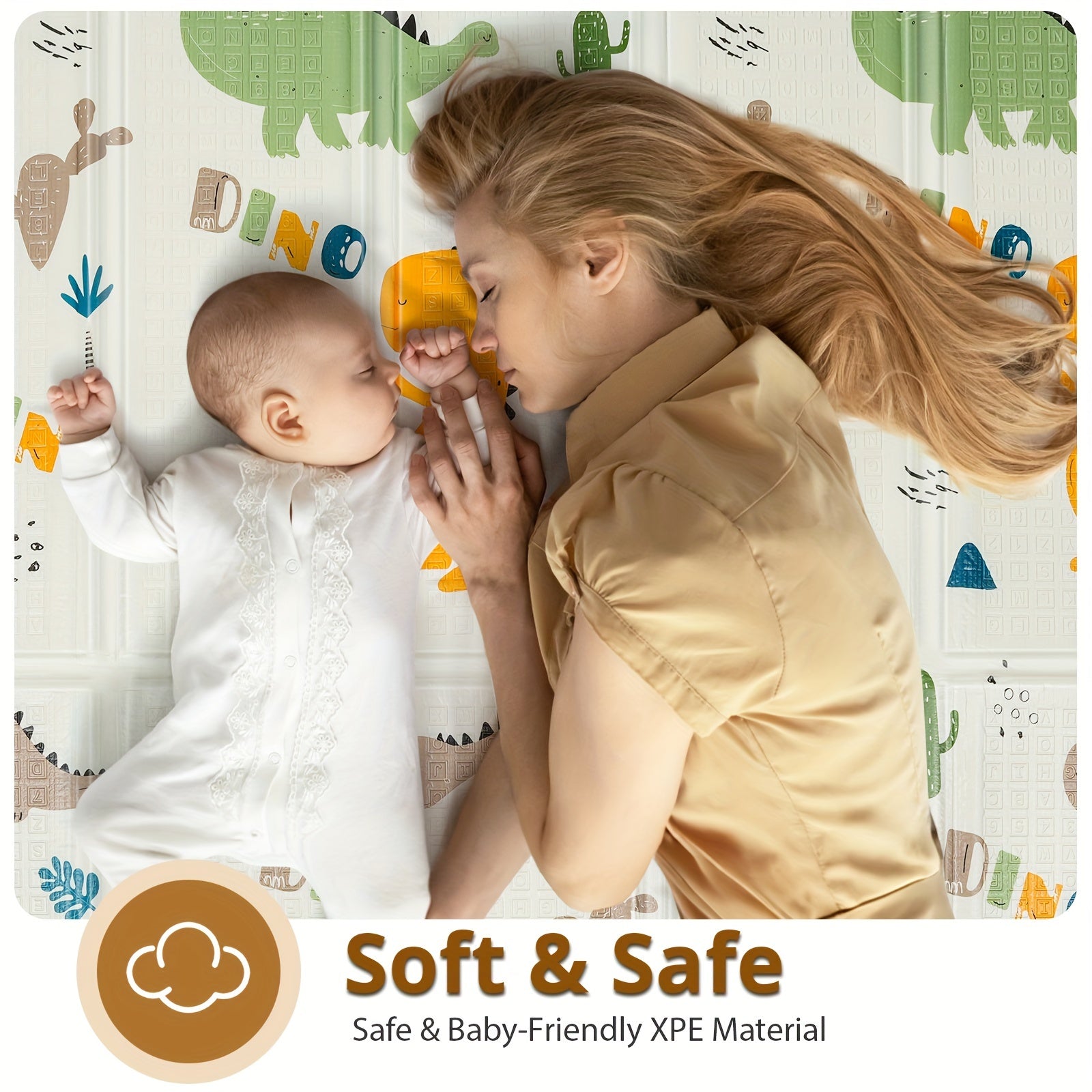 Reversible Seahorse and Stars Play Mat Waterproof Foam Safety Pad 127cm with Fence