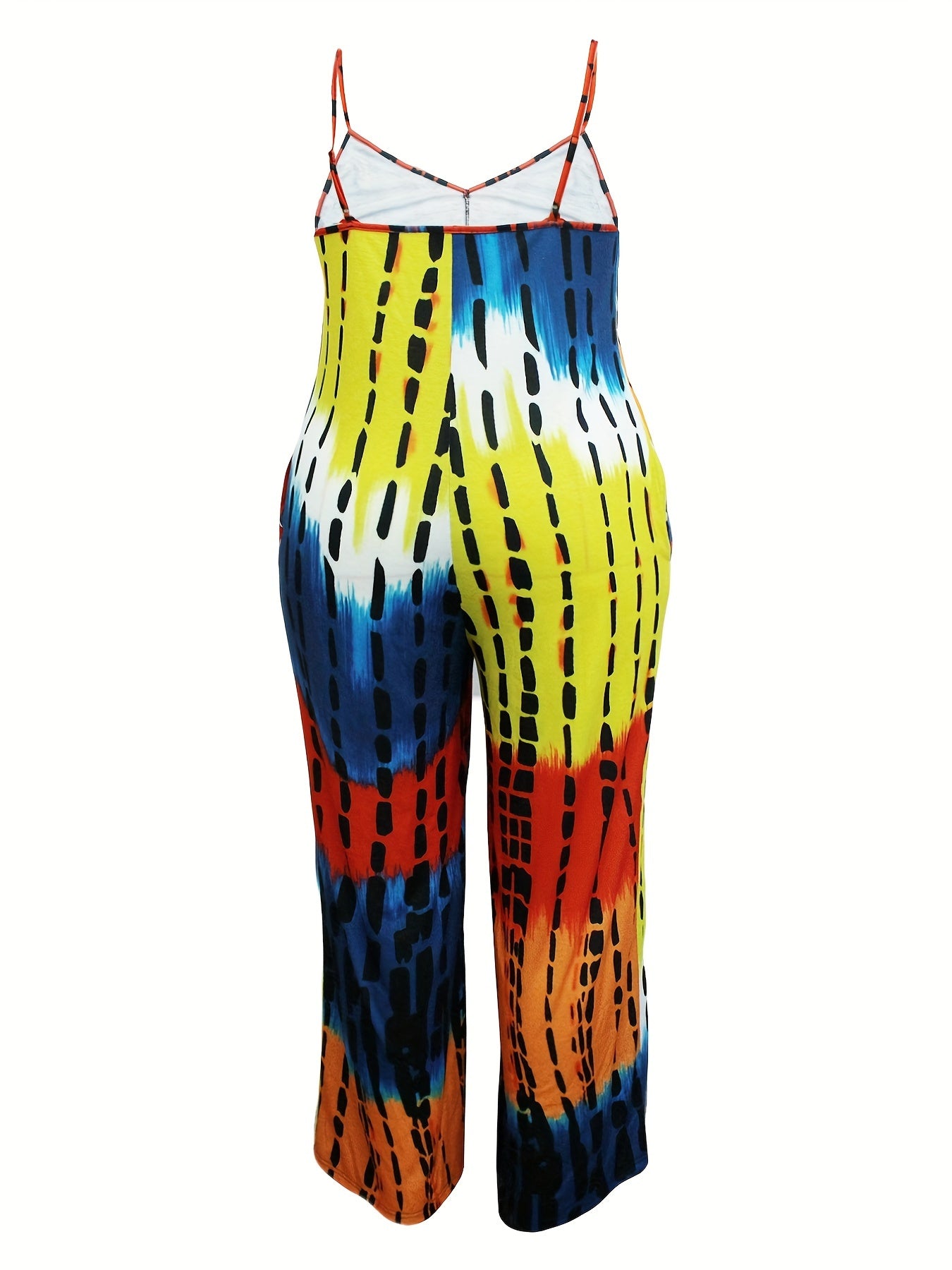 Plus Size Women's Casual V-Neck Tie-Dye Jumpsuit Short Sleeve Summer Outfit