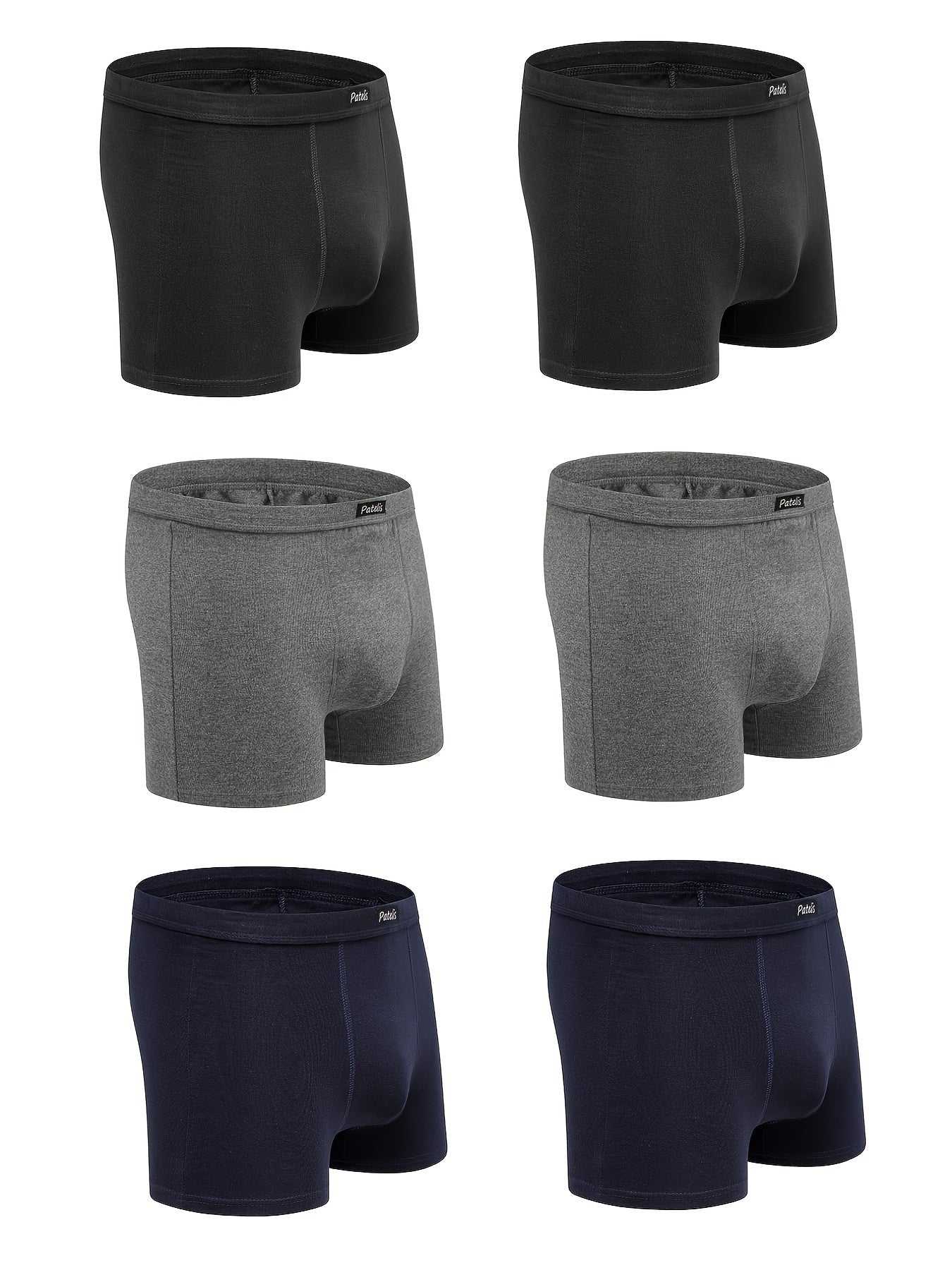 Men's Plus Size Boxer Briefs 6 Pack Breathable Cotton Spandex Non-Transparent Black Gray Blue