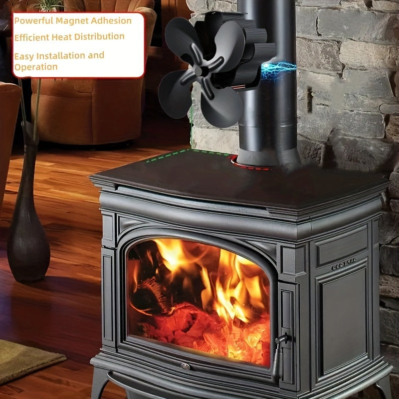 Adjustable Magnetic Wood-Burning Fireplace Fan with 4 Blades for Air Circulation