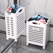 Large Collapsible Plastic Laundry Basket with Wheels for Dorms and Bathrooms
