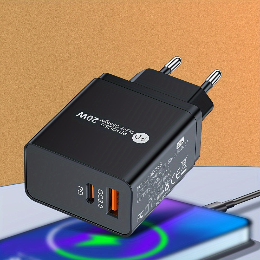 20W Dual-Port USB Wall Charger EU Plug Fast Charging for iPhone Samsung Tablets