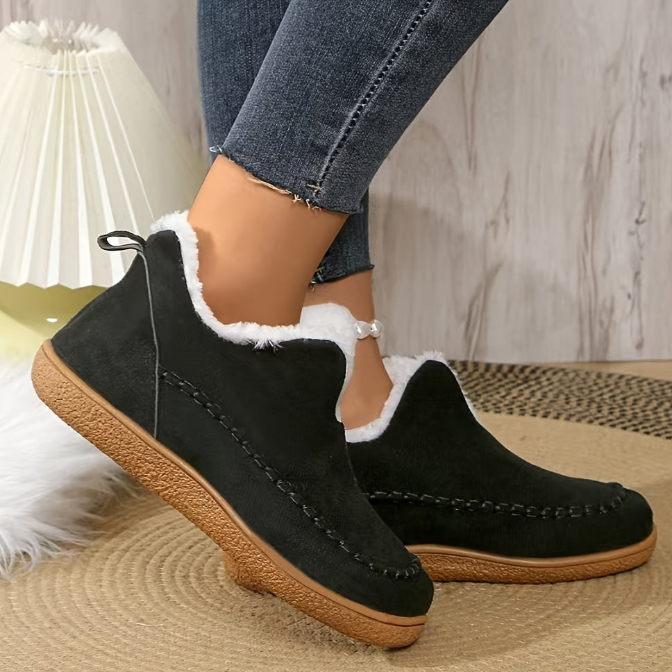 Women's Winter Fleece Lined Short Boots Rubber Sole Casual Slip-On