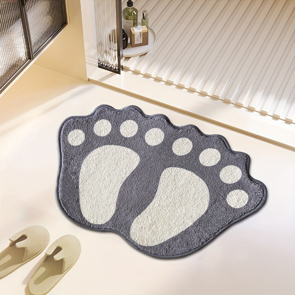Microfiber Bath Mat Non-Slip Grip Footprint Pattern Bathroom Kitchen Decor