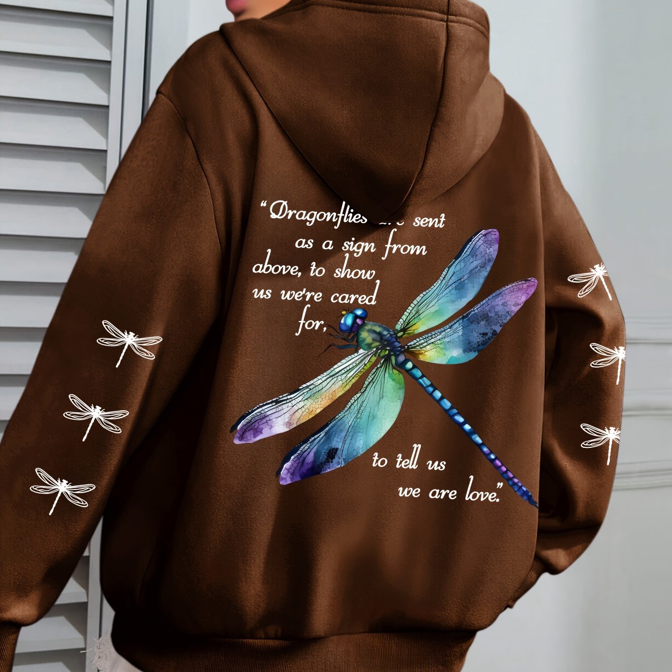 Толстовка с длинными рукавами для женщин больших размеров с принтом стрекозы, зелёная