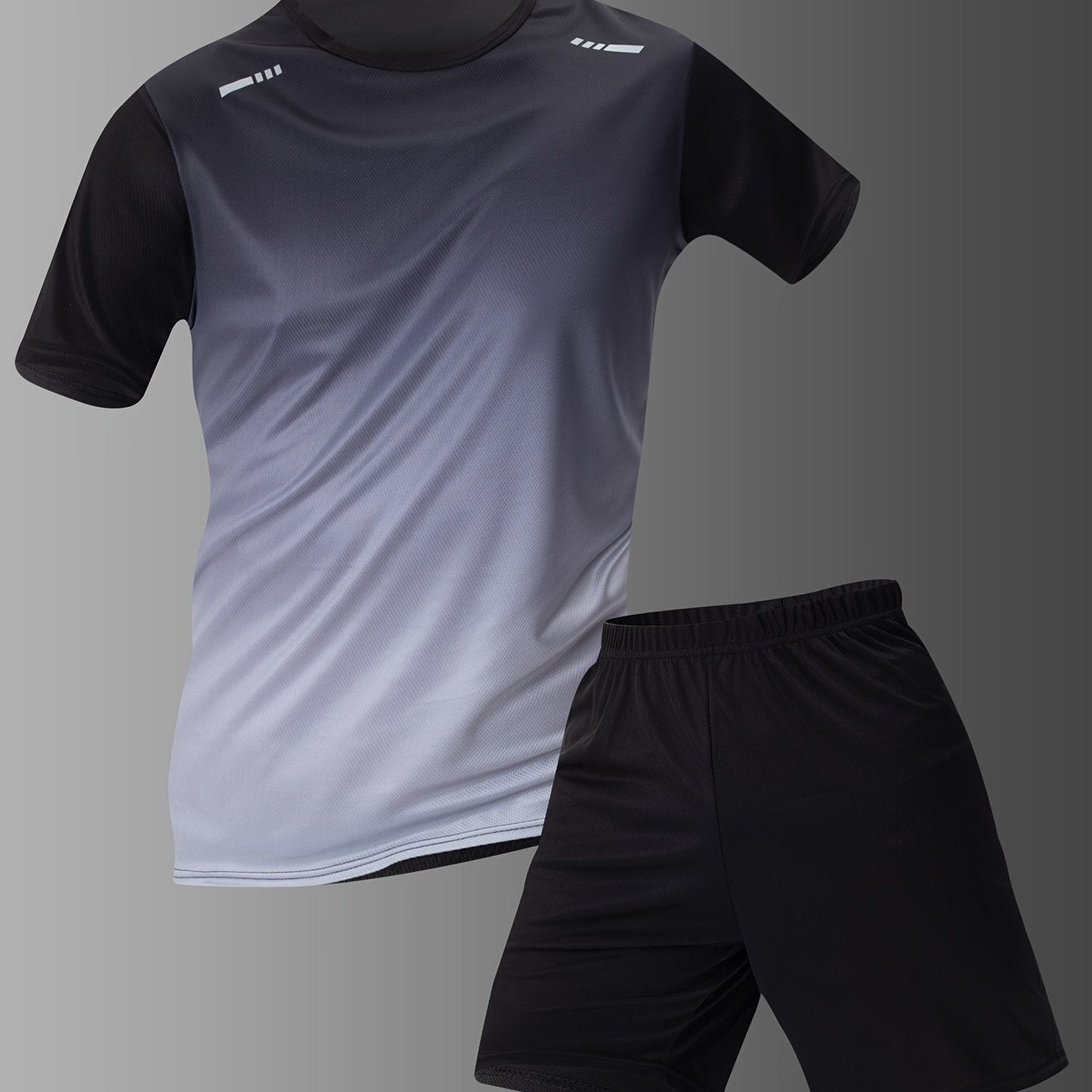 Men's Summer Sportswear Set Gradient Short Sleeve T-Shirt and Elastic Waist Shorts