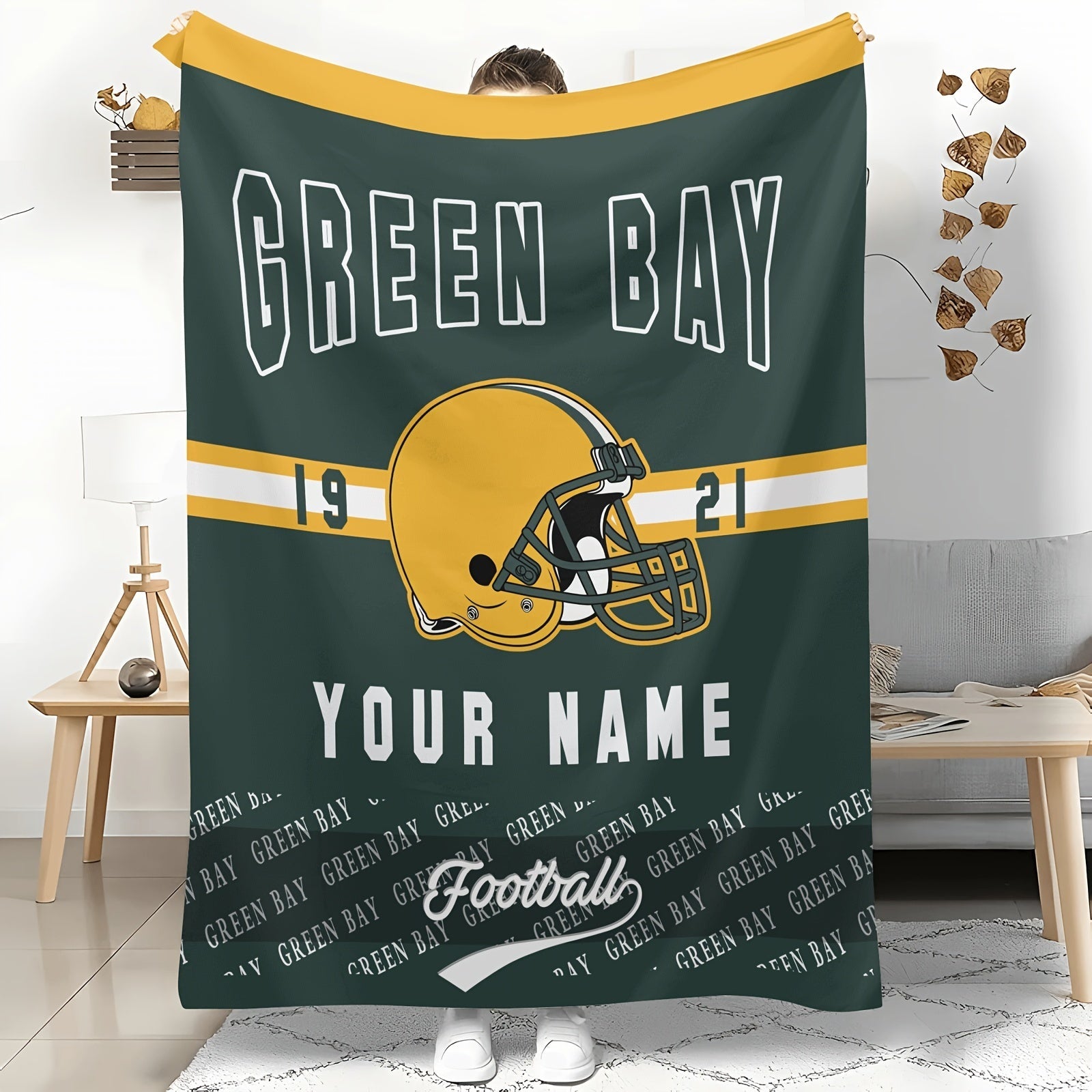 Personalized Green Bay Packers Throw Blanket with Name Soft Polyester for Travel and Home