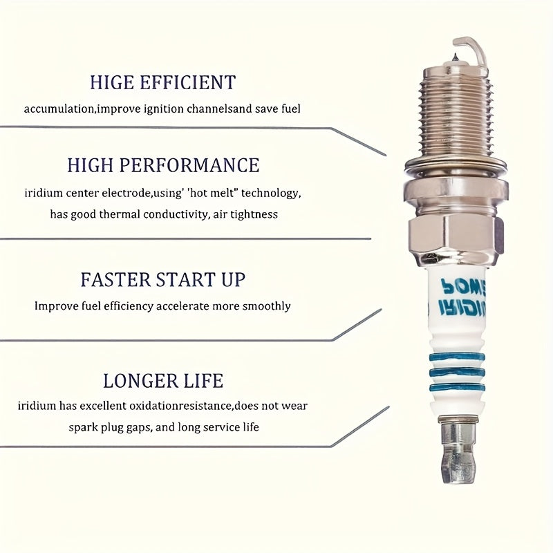 4 Pack IRIDIUM Spark Plugs for Cars, High Performance, Long Lasting