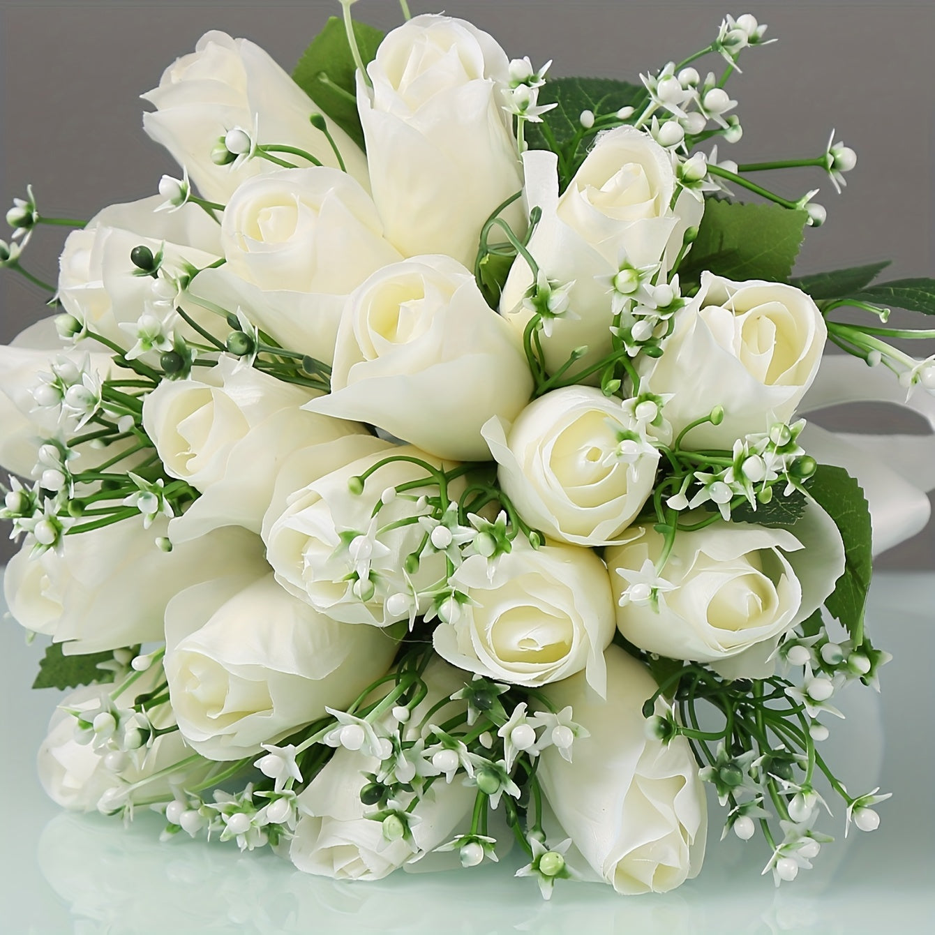 18-Head Long Stem Rose Simulation Flower for Wedding Bridal Bridesmaid Decoration