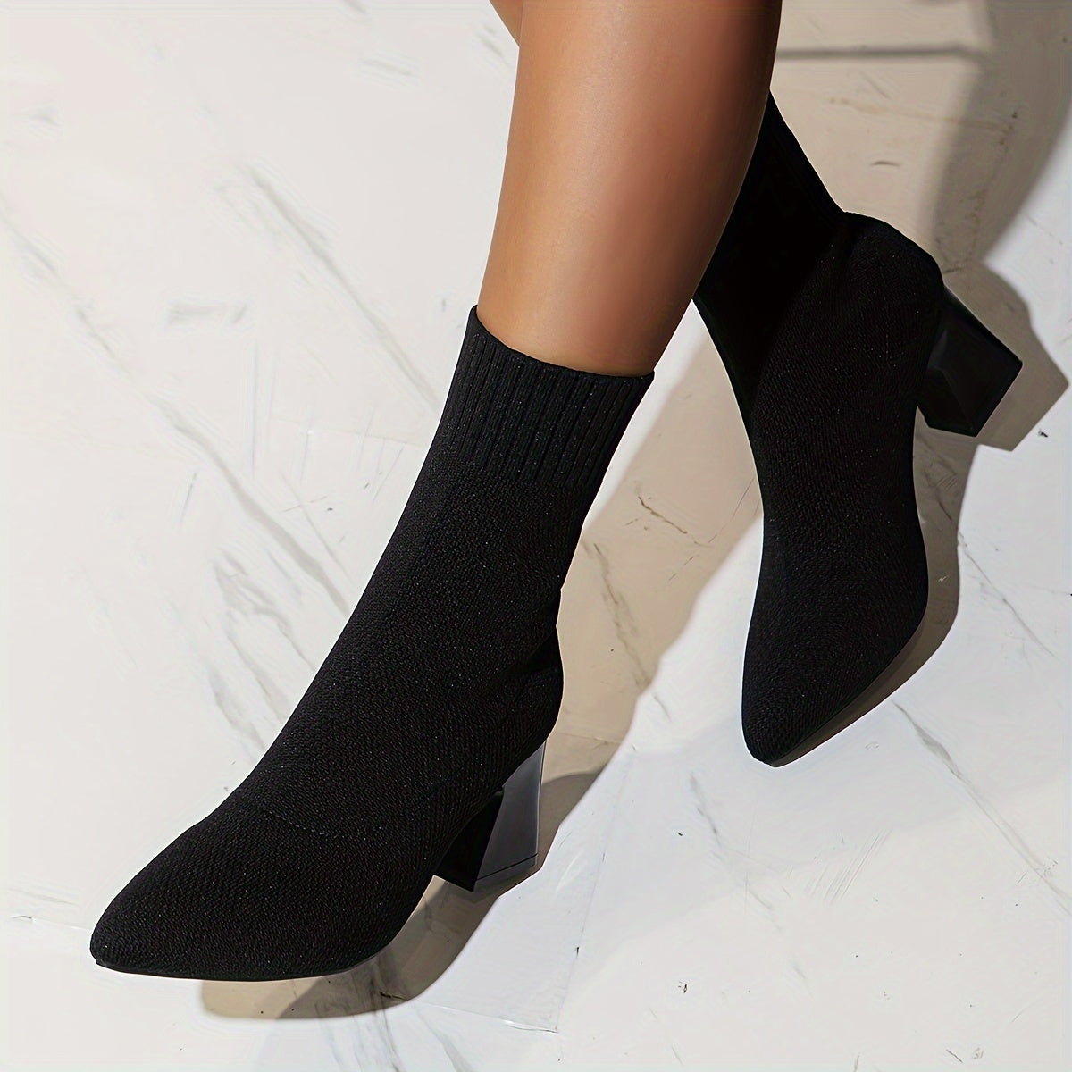 Women's Solid Color Chunky Heel Boots Casual Point Toe Slip On Dress