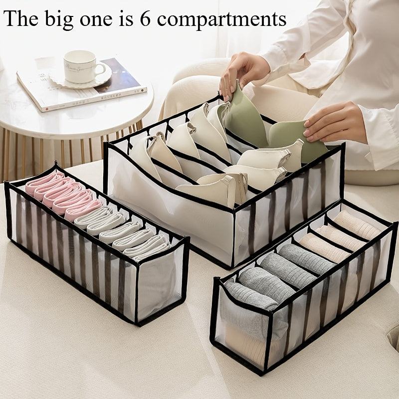 Organizador de ropa interior y calcetines con 6 compartimentos de malla para armario de dormitorio