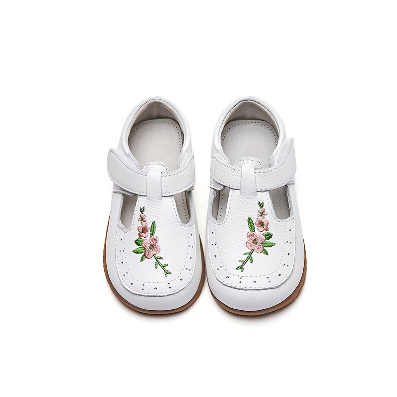 Sandalias de niña pequeña con tira en T con flores, ligeras y antideslizantes, zapatos tipo Mary Jane