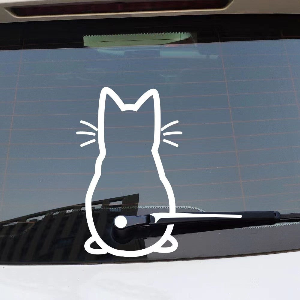 Pegatina decorativa para coche con gato y limpiaparabrisas trasero