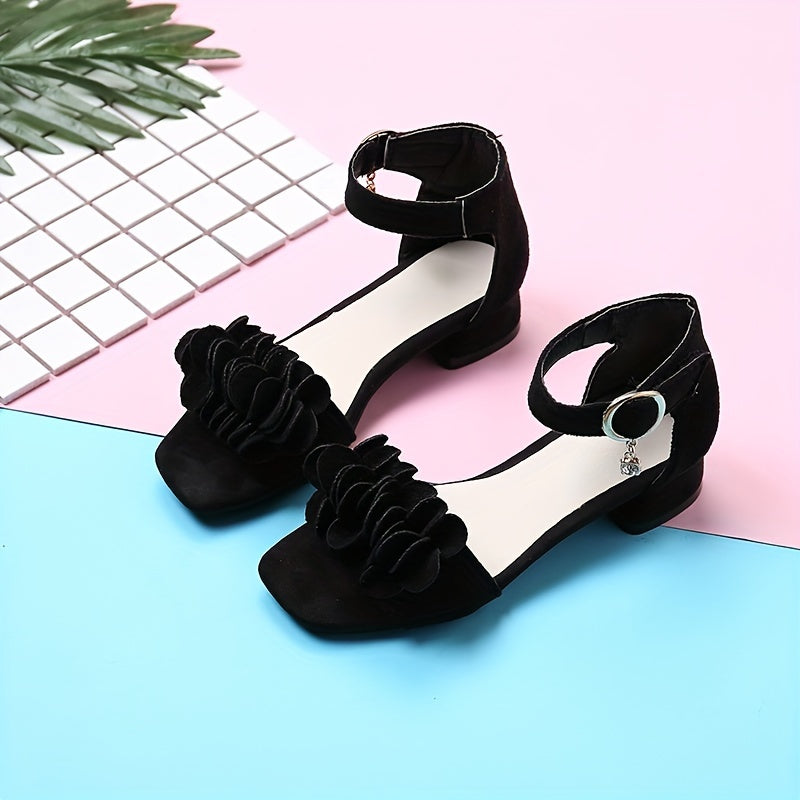 Girls High-Heeled Sandals Summer Solid Color Open-Toe Dress Shoes for Parties Weddings
