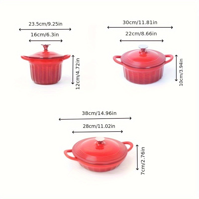 Enamel Rice Pot with Lid Cast Iron Stew Pot Oven Kitchenware Set 61oz 98oz 105oz