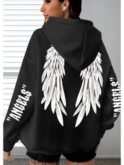 Plus Size Angel Wings Hoodie Soft Comfortable Long Sleeve Pullover with Pockets