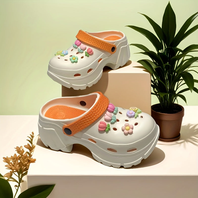 Women's Summer Plant-Themed Slip-On Shoes Pink White EVA Comfortable Casual