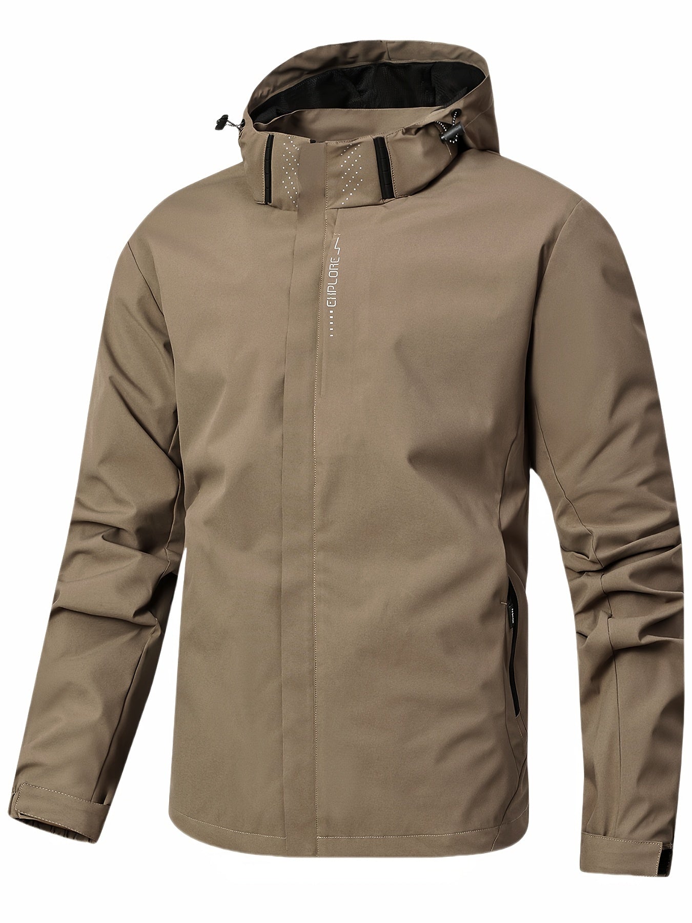 Men's Waterproof Hooded Rain Jacket for Hiking Lightweight Polyester Outdoor Windbreaker
