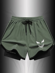 Men's Casual Active Shorts with Smiling Face Print for Summer Beach and Workout