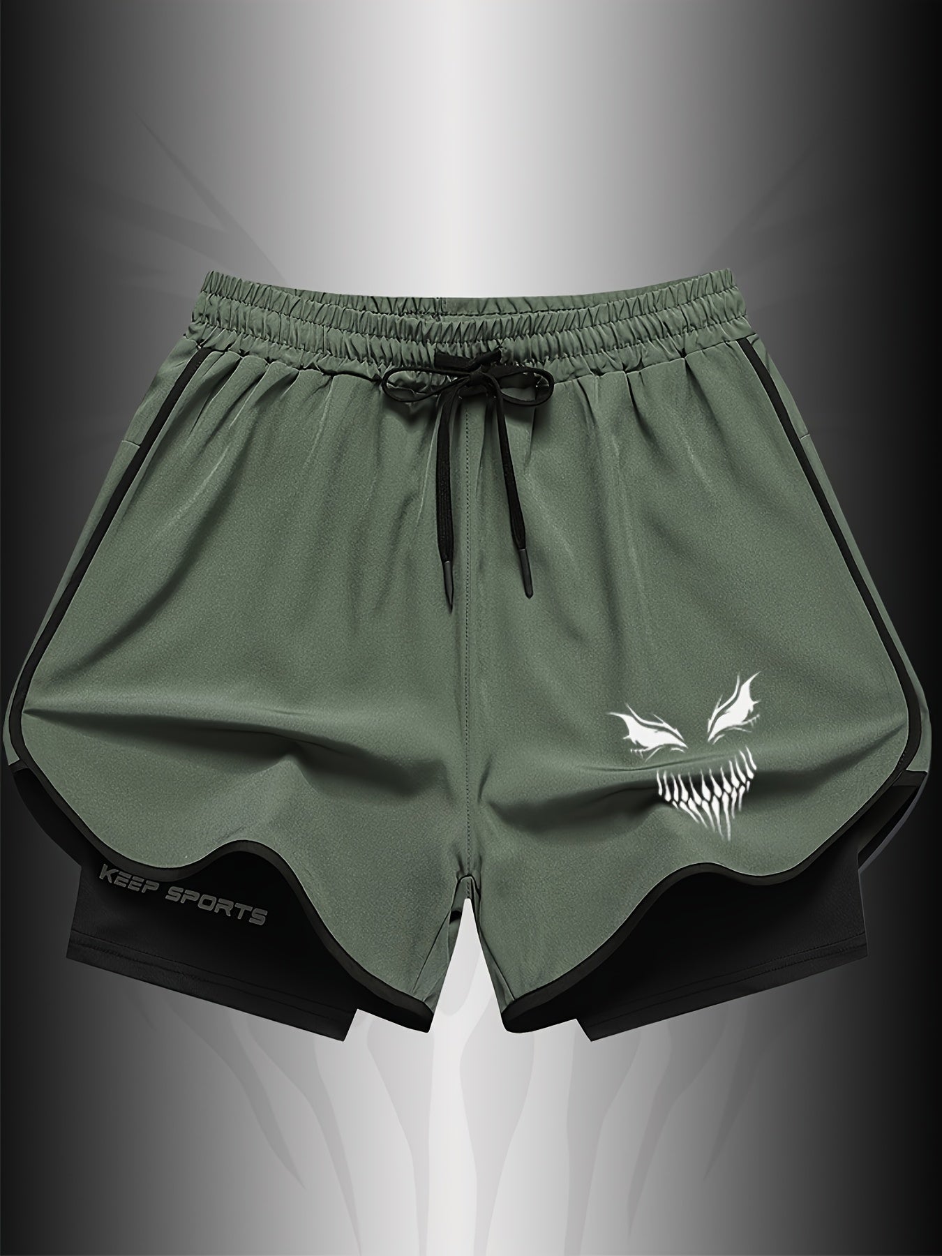 Men's Casual Active Shorts with Smiling Face Print for Summer Beach and Workout