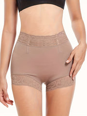 Women's Plus Size Beige Lace-Trimmed Shaping Shorts with Tummy Control and Butt Lifting