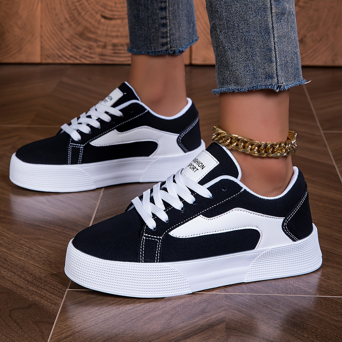 Women's Low-Top Colorblock Lace-Up Sneakers Lightweight EVA Sole