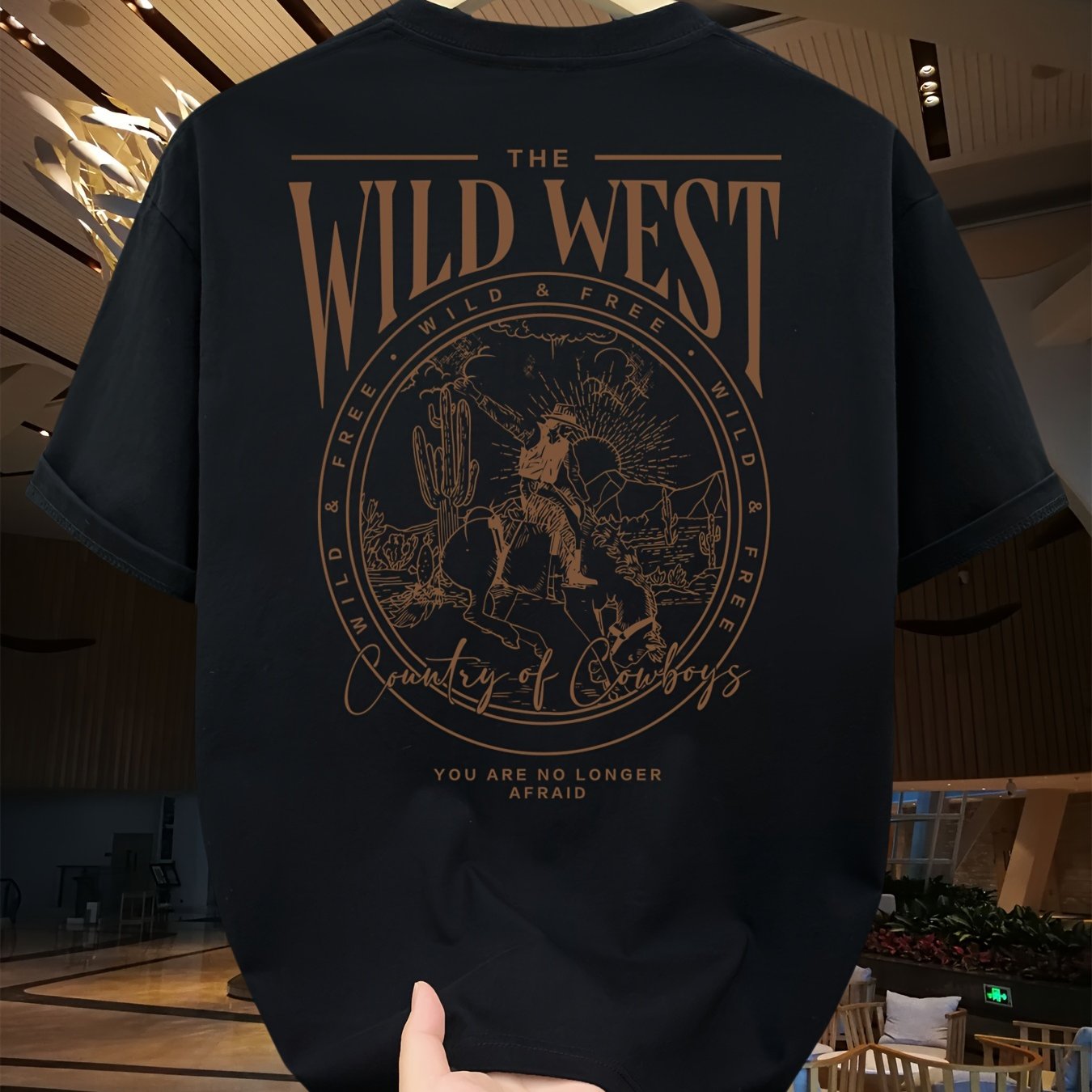 SKY·R Erkaklar uchun keng 100% paxta kovboy grafik bosma futbolka yozgi ochiq havoda