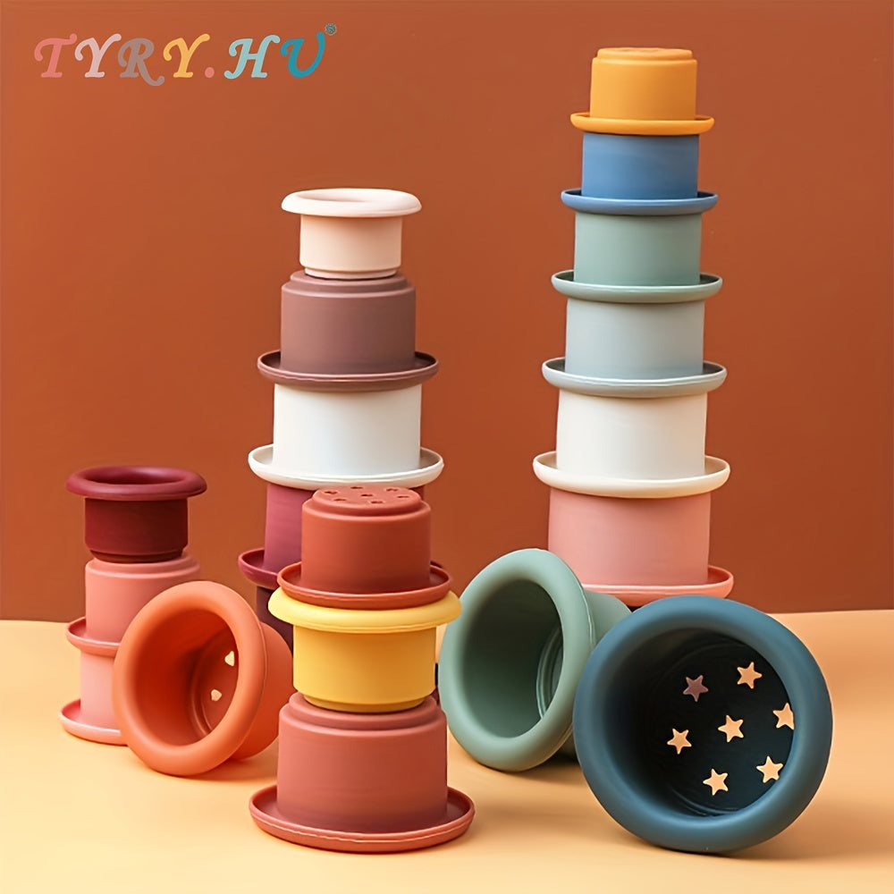 Baby Stacking Cups Silicone Building Blocks Hourglass Shape Educational Toy for Infants