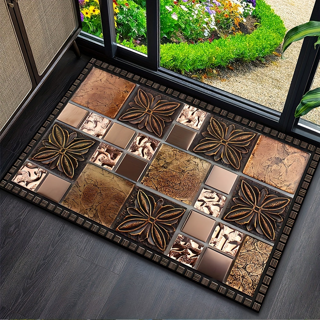 Коврик для двери с узором из керамической плитки — Добро пожаловать домой — Нескользящий, моющийся полиэстеровый коврик для прихожей, патио, сада, гостиной и ванной комнаты — Прочный, моющийся вручную входной коврик разных размеров