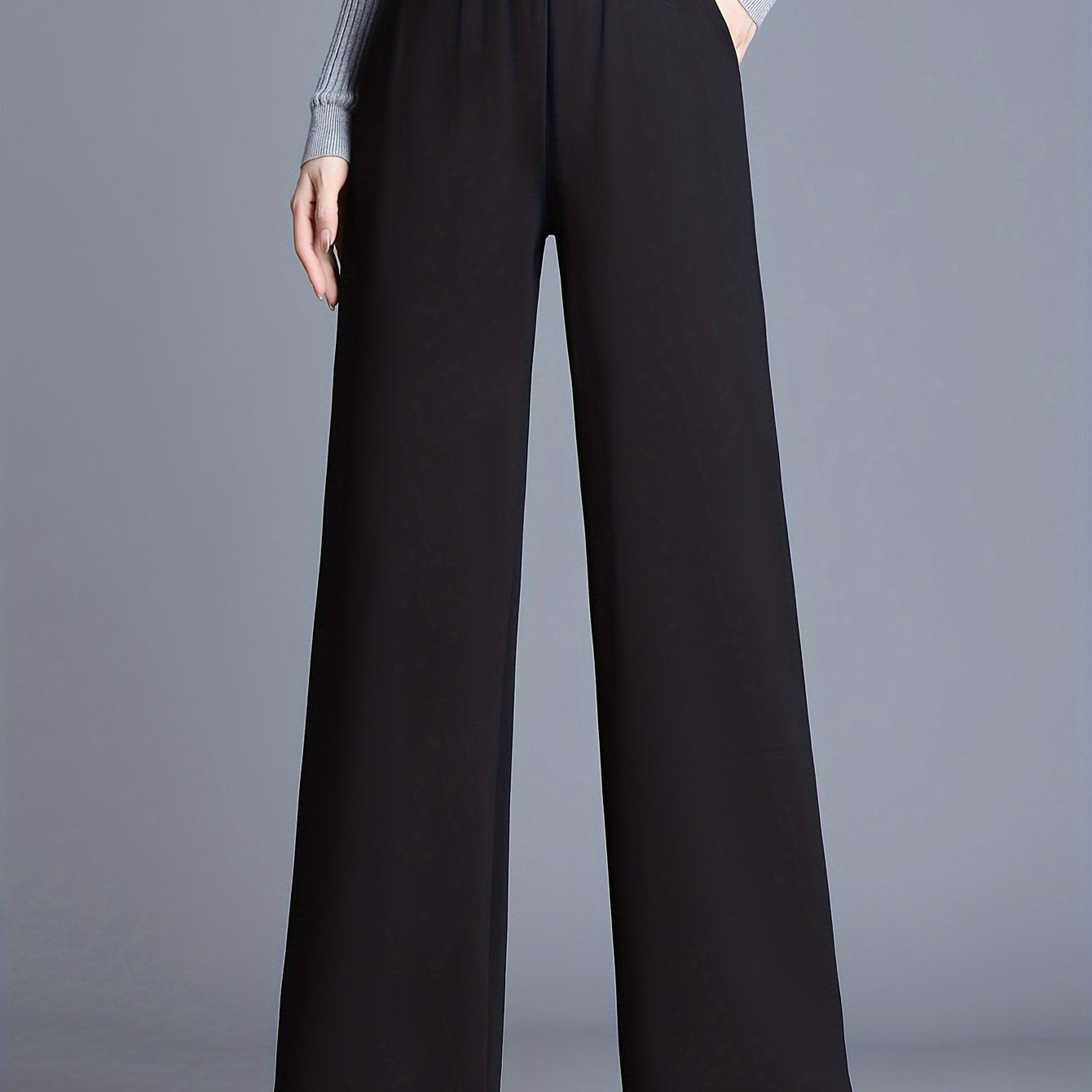Women's Wide Leg Pants Knit Fabric Solid Color All-Season Straight Leg