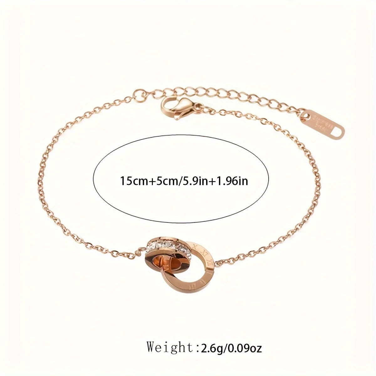 Women's Stainless Steel Bracelet with Double-Loop Roman Numerals and Zirconia