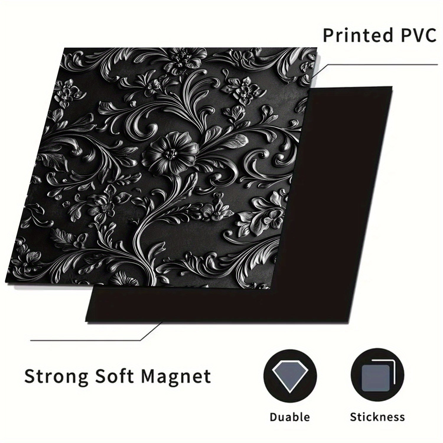 Black Floral Pattern Dishwasher Magnet Cover Waterproof Heat-Resistant PVC Kitchen Decor