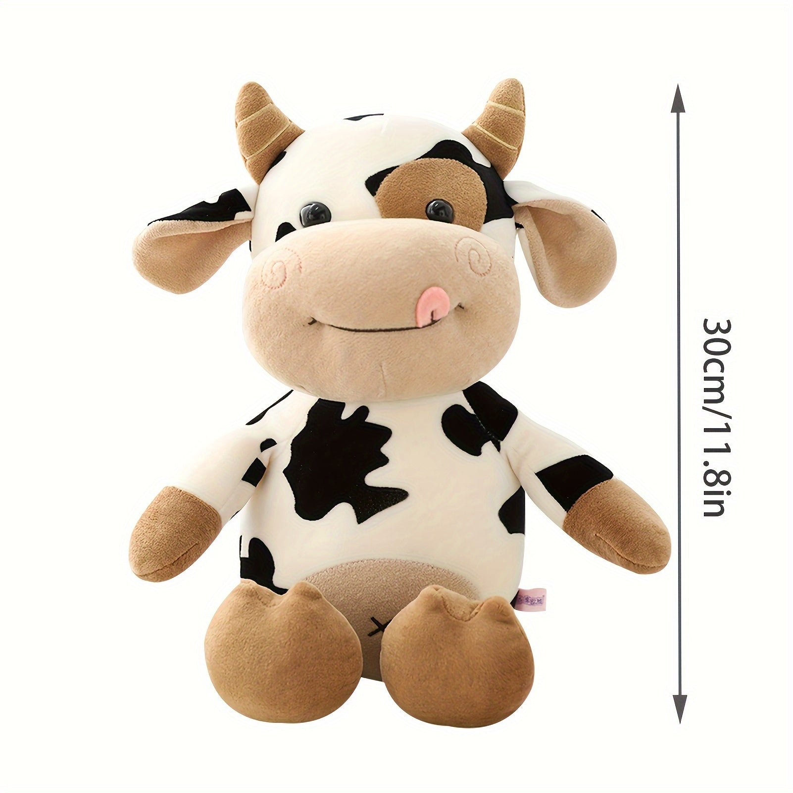 Cartoon Cow Plush Toy for All Ages Soft Polyester Brown White Cuddle Gift