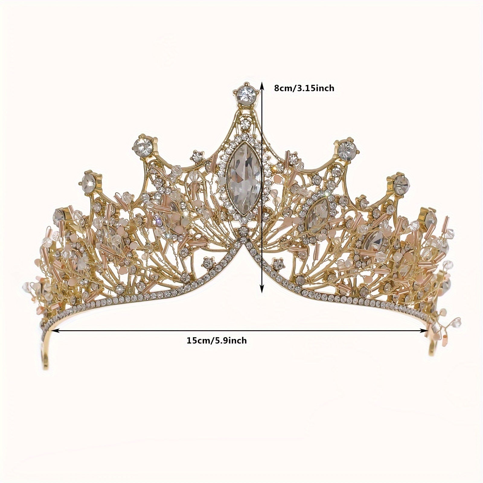Golden Baroque Queen Crown and Tiara Set for Women Girls Crystal Rhinestones Mermaid Design