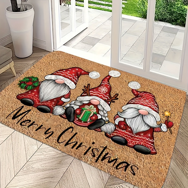 Christmas Gnome Door Mat Durable Polyester Dirt Resistant 1cm Thick