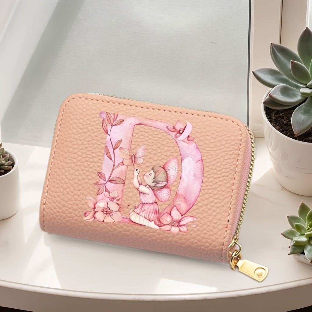 Tarjetero de mujer de cuero sintético, estilo acordeón delgado, con cierre de cremallera para monedas