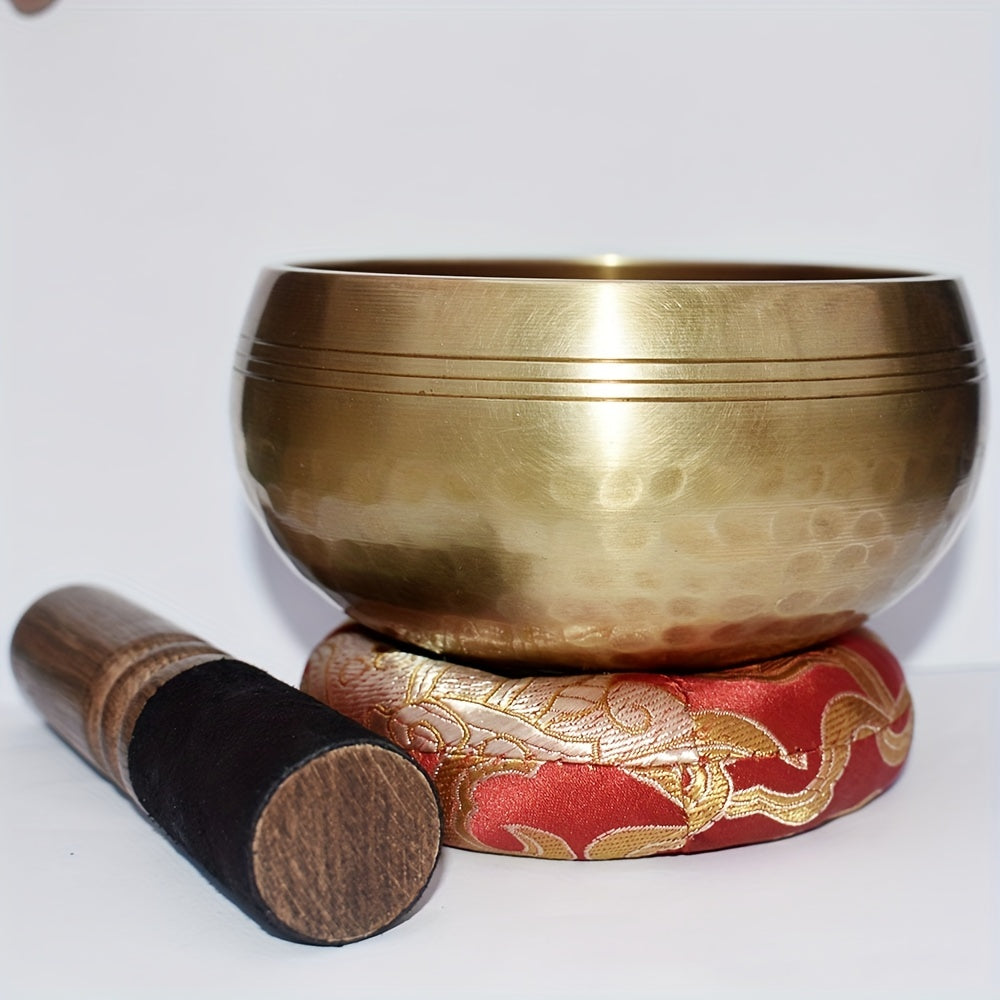 Cuenco cantador de Nepal martillado a mano para mindfulness, terapia de sonido, 11cm, amarillo