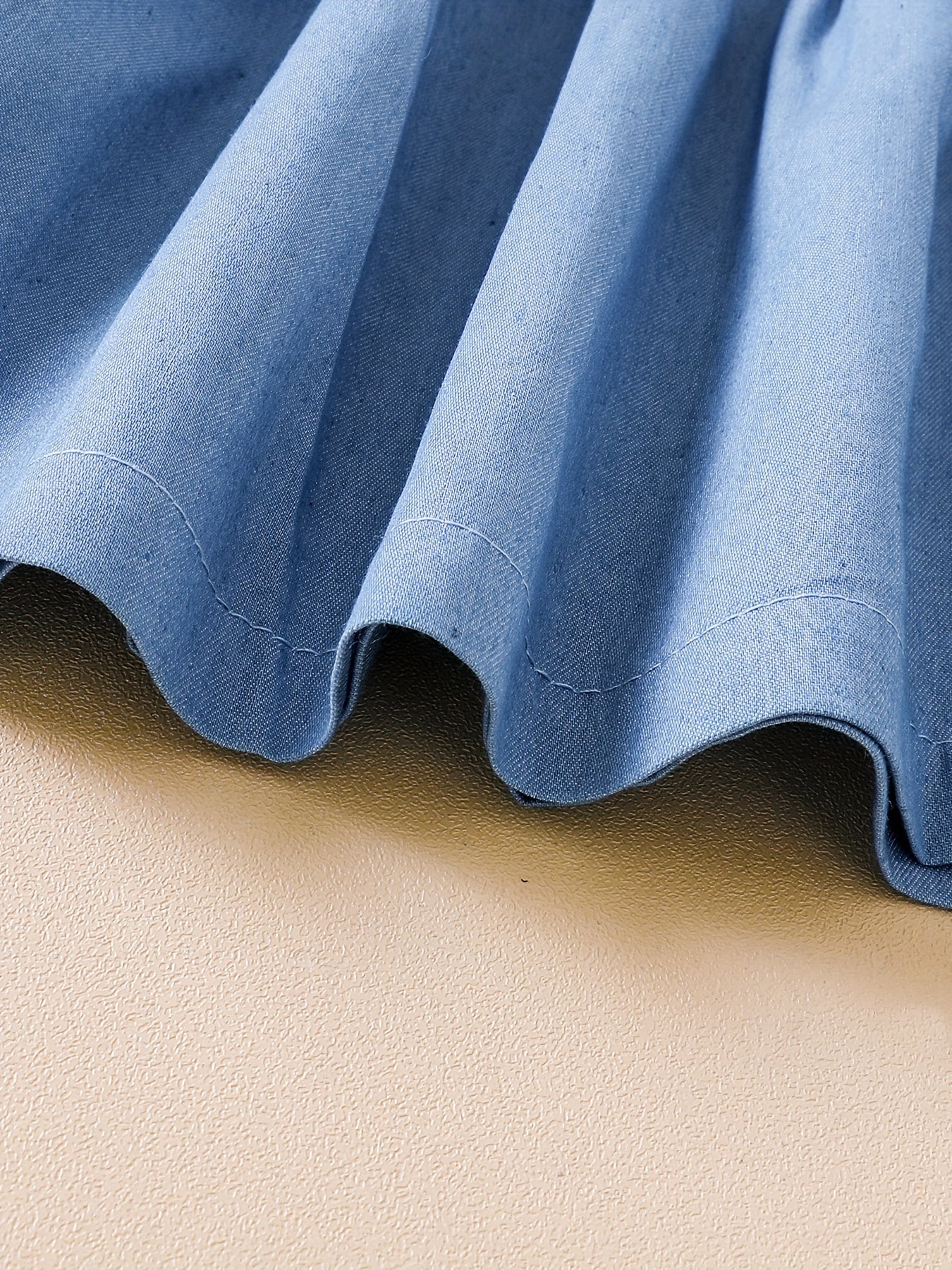 Girls' Denim Dress with Ruffle Trim Cotton Blend Summer Casual