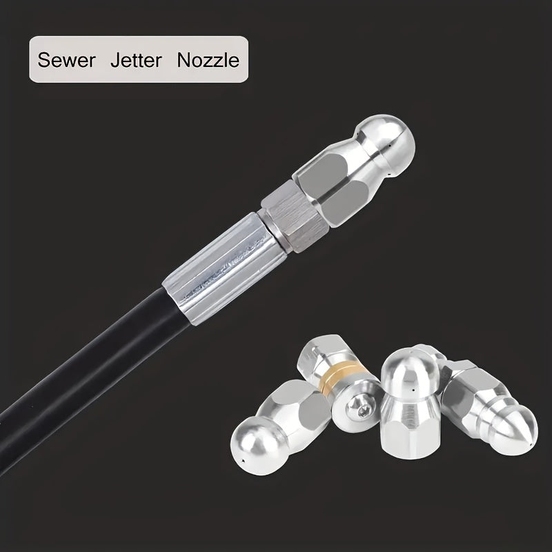 5pc Stainless Steel Sewer Jetter Nozzles with Multiple Jetting Options and Quick Connector