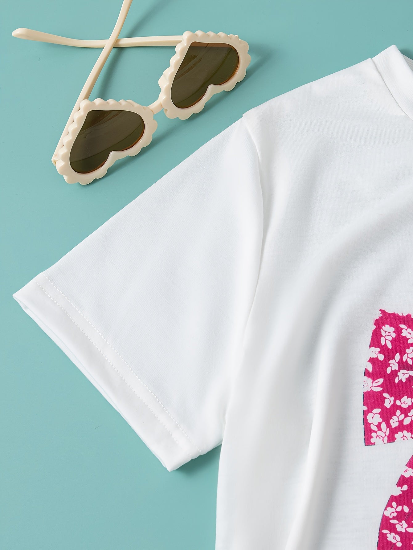 Girls Summer Outfit Set with Floral Shorts and Crew Neck Short Sleeve Top