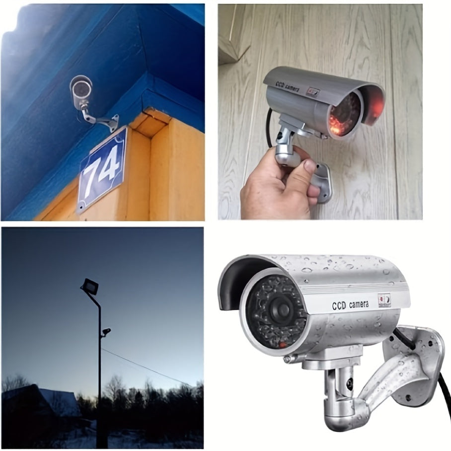 2-Pack Dummy Security Cameras Outdoor Indoor Fake CCTV with LED Lights and Warning Stickers