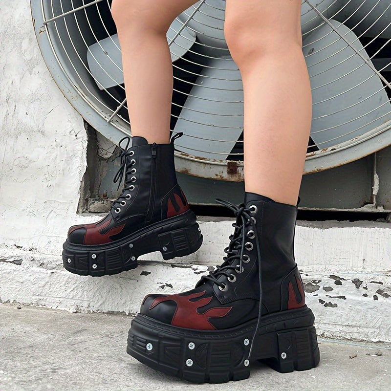 Women's Black Leather Ankle Boots with High Heels and Metal Decor