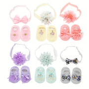 Kids' Cotton Blend Lace Bow Low-Cut Socks and Hairbands Set for Spring Summer
