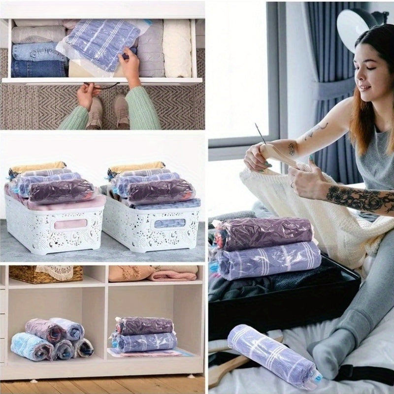 Juego de 4 bolsas de compresión para viajes para espacio de equipaje y almacenamiento en cruceros, bolsas enrollables con cremallera de PVC que ahorran espacio